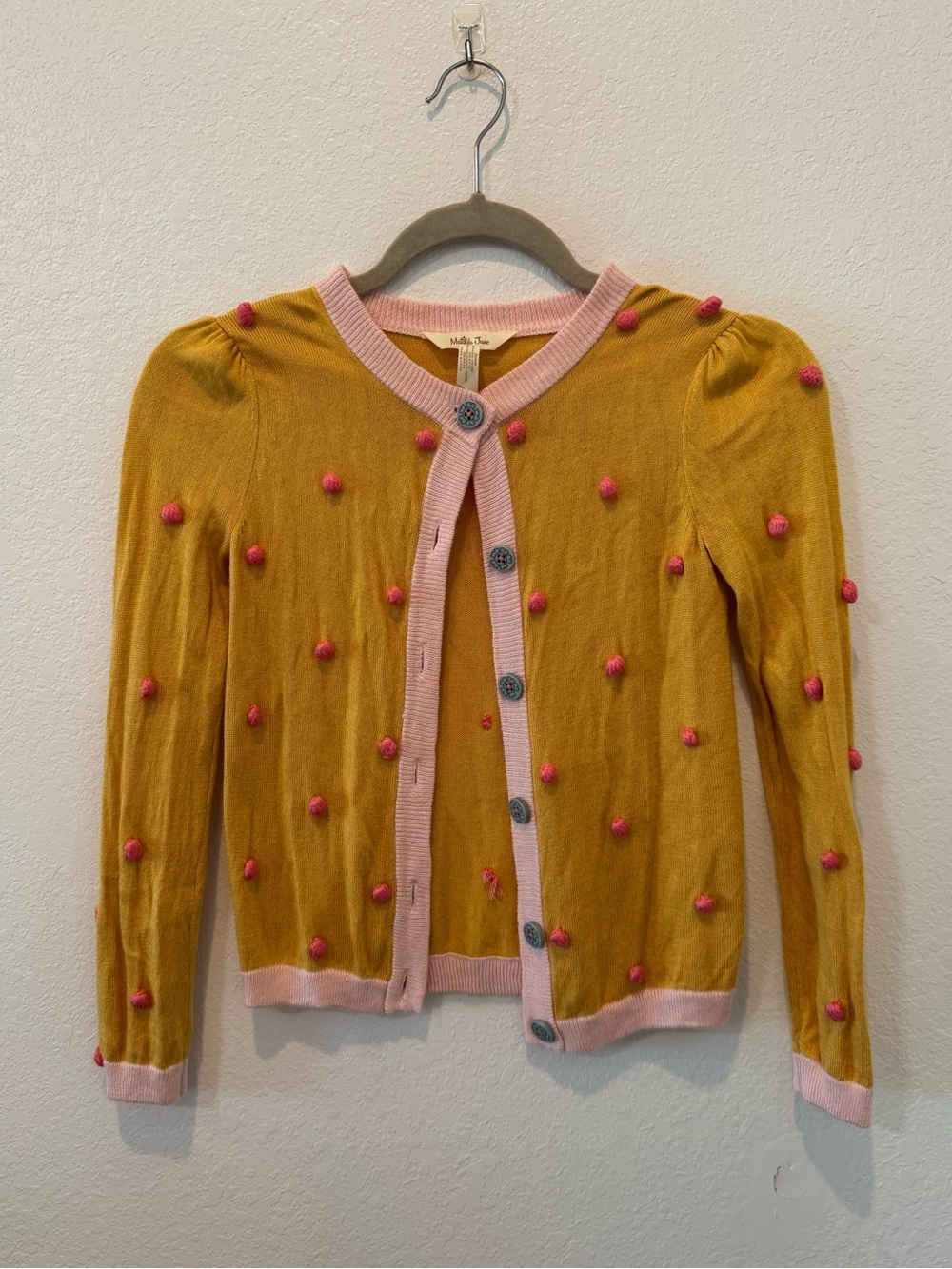 Matilda Jane Mustard & Light Pink Knit Cardigan with Decorative Buttons